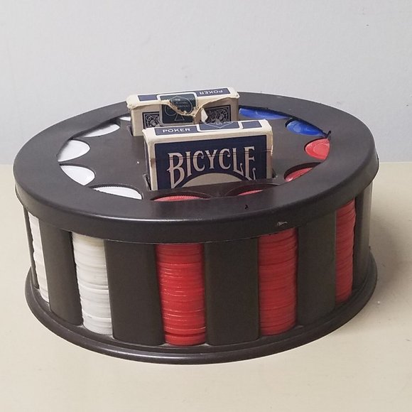 S. S. Kresge Other - Vintage Poker Chip Rack Interlocking Chips & Two Decks of Poker Cards